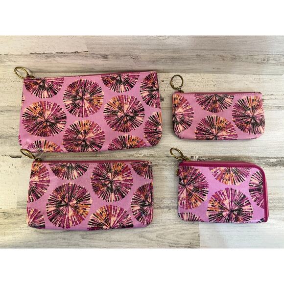 Fossil Pink Starburst *Set of 4* Make bag Pouch Zip Around Wallet - Picture 4 of 9